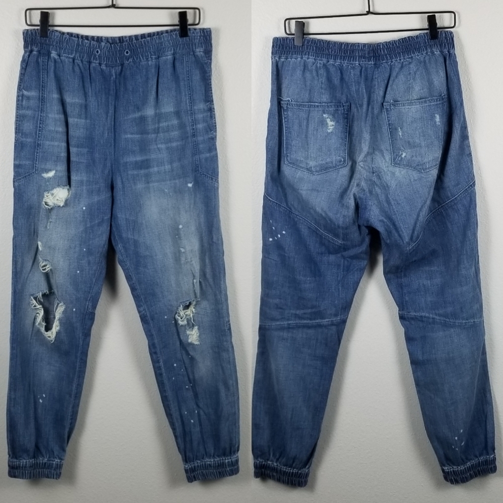 J Brand Hamilton Destroyed Jogger Blue Jeans in Dest Keel Wash Size Medium